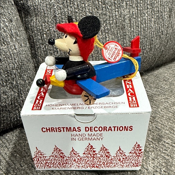 Wooden Mouse flying plane ornament with Red and Blue Accents - Picture 2 of 4